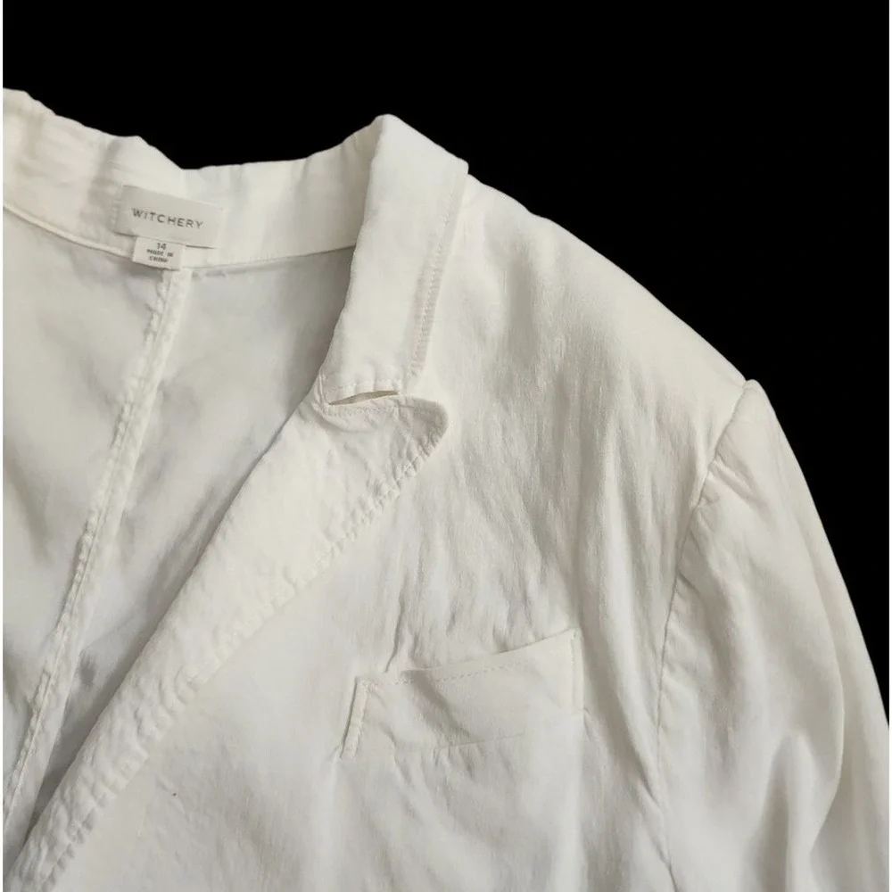 Witchery Linen Blend Blazer Women Medium (AU14) White Professional Minimalist